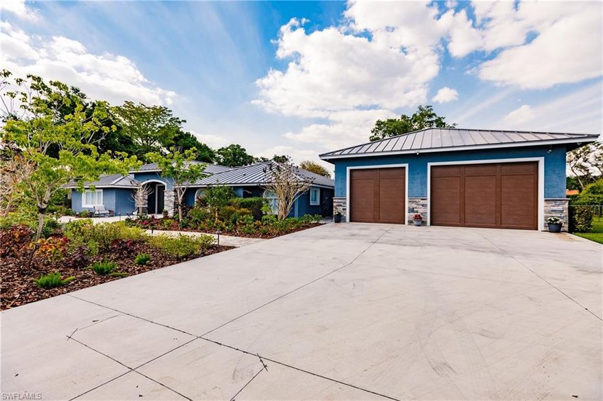 Rarely available, beautiful home on oversized lot in Pine Ridge Estates. Property was completely renovated with a new addition that includes a large primary suite with two large walk-in closets and an oversized bathroom with walk-in shower, three rain showerheads and pebble flooring, free-standing soaking tub, and dual vanities with marble tops. The addition also includes an attached four-car, double depth, air-conditioned garage that will impress the greatest of car enthusiasts. The new garage can easily accommodate tall lifts for additional vehicle storage. Other new features include a metal roof, hurricane windows and doors, a Lutron Pro lighting system, a media room, European oak wood floors, a re-designed custom kitchen with quarts countertops and new appliances. Property includes a fenced-in backyard with front-entry electric gate.  A must- see for anyone interested in the highly desirable Pine Ridge Estates neighborhood.