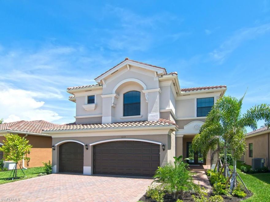 $80,000 DECREASE! NEVER LIVED IN! LAST BRAND NEW CONSTRUCTION MOVE IN READY SHIRAZ! AMAZING $162/SFT! ONE OF THE LOWEST IN RIVERSTONE!  Prestigious North Naples A rated school zone. Highly coveted, seldomly available lovely 2-story SHIRAZ floor plan. 4113 sft, 6 BR, 5 BA, 3 car garage. Packed w/upgrades!  PHENOMENAL premium lot on model row. Dead-end cul de sac w/serene, private and peaceful south facing view of lake & waterfall w/ ZERO neighbors behind! Gorgeous impact glass front doors lead to formal living room, elegant formal dining room and family room. Gourmet kitchen is chef's delight w/central island, walk-in pantry, granite counters, full backsplash w/ glass transom, SS slide-in stove top range and beautiful upgraded SS chimney hood. Mud room w/built-in storage and 6th BR w/BA also on 1st floor. Stunning, upgraded wrought iron staircase leads upstairs to spacious loft/media center, huge master suite w/cavernous his/her walk-in closets and unique, luxurious master bath w/separate his/her bath spaces, double entry shower and corner Roman tub. Additional 4 BR each w/own BA incld Jack & Jill BA and convenient second floor laundry room w/ sink & cabinets complete the top floor.