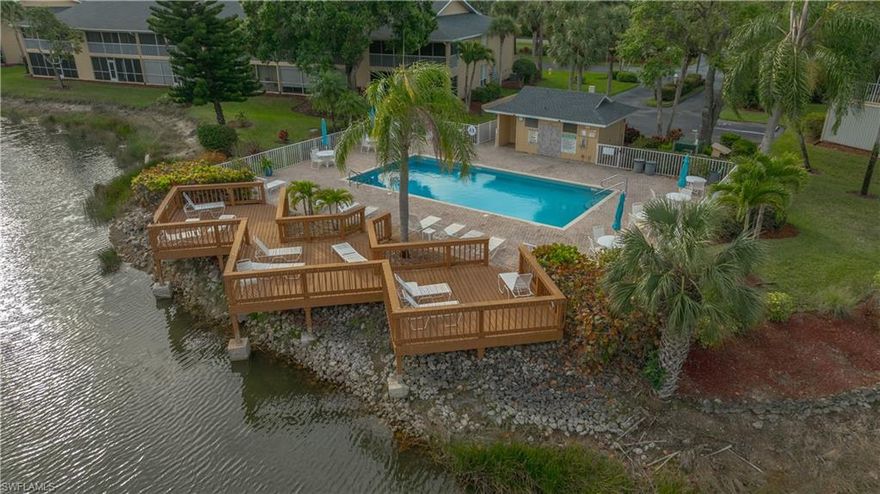 Enjoy the best of the Florida lifestyle at Abby on the Lake in the highly sought-after Imperial Golf Estates community in Naples. This charming 1st-floor end-unit condo offers abundant natural light and a peaceful setting just steps from the community pool. Relax on the spacious tiled lanai while taking in beautiful lake views. This turnkey furnished 2-bedroom condo features an open layout with white cabinetry, granite countertops, built-in shelving in the den and kitchen, tile flooring set on the diagonal, updated bathrooms, custom closet built-ins, plantation shutters, fresh paint, and a newer HVAC (2022). Available for short-term seasonal stays or longer term, this home provides comfort and convenience in one of Naples' premier gated communities. Located just minutes from the beautiful Gulf beaches and the vibrant Mercato, where you'll find dining, shopping, entertainment, and a movie theater. Everything Naples has to offer is right at your fingertips. A perfect place to relax, unwind, and experience the Naples lifestyle. Call list agent for Short Term Rental