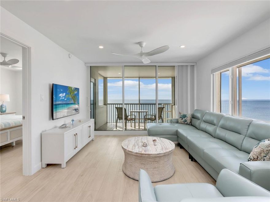 Beachfront Penthouse Perfection on Bonita Beach – Newly Renovated, Direct Gulf-Front Luxury. Welcome to Unit 902 at The Egret, a stunning penthouse sanctuary perched above the sugar-white sands of Bonita Beach. This newly renovated, Beach-front 2-bedroom, 2-bath residence delivers the ultimate Southwest Florida beachfront lifestyle with elevated finishes, breathtaking panoramic views of the Gulf, and effortless access to everything that makes this coast extraordinary. Step inside and experience a beautifully refreshed coastal residence designed for comfort, relaxation, and luxury living. Thoughtful renovations showcase high-end materials, refined craftsmanship, and a bright, elegant aesthetic inspired by the surrounding shoreline. Porcelain tile throughout, brand new appliances and furnishings. Impact windows and doors throughout. New A/C 2023, Water Heater 2022, New roof 2024. Walls of glass frame endless turquoise waters, nightly postcard sunsets, and sweeping shoreline views stretching north and south with no interruptions. Wake up to the sound of rolling waves, unwind to glowing sunsets, and enjoy steady sea breezes from your private lanai overlooking the beach. Situated directly on the sand, The Egret offers private beach access, allowing you to stroll the coastline, swim, collect shells, or simply relax with your toes in the sand just steps from your door. The resort-style beachfront pool sits right along the water, providing an unmatched setting for lounging and sunbathing. A beautifully updated community room, refreshed lobby, and lush tropical surroundings enhance the experience of this sought-after coastal community. Perfectly positioned on Hickory Boulevard, you are moments from everything Southwest Florida is celebrated for – championship golf, upscale shopping, waterfront and fine dining, and premier destinations in Naples, Bonita Springs, and Estero. Enjoy a vibrant yet relaxed beachfront lifestyle in a quiet, well-maintained setting that feels worlds away yet close to it all. Penthouse 902 at The Egret offers a rare opportunity to experience true waterfront living at its finest. This is beachfront living as it should be.