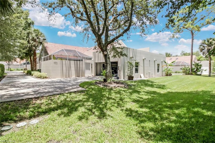 Amazing 3/2 courtyard condo that lives much more like a private villa. This unit has a unique location tucked in the back of the building with a very long driveway and tons of privacy. Step inside and immediately be wowed by the courtyard which was recently renovated to feature a hot tub with new water heater and filter, a tranquil water feature and a gorgeous travertine deck. Be stunned by the soaring vaulted ceilings in the living and master bedroom. Upgraded kitchen includes stainless steel appliances, tile backsplash and granite countertops. Both bedrooms downstairs have entrances to the courtyard. Enjoy a 3rd bedroom/den/office upstairs with a huge private rooftop deck perfect for sunbathing. Other mentionables: New tile roof and skylights 2018, travertine pavers sealed 2019, new A/C coil 2019, rescreened courtyard 2019, new water heater 2020. This home is directly across from tennis courts and the community pool. Great location close to area shopping, restaurants, i75, and only a few short miles to the beautiful Naples sugar sand beaches.