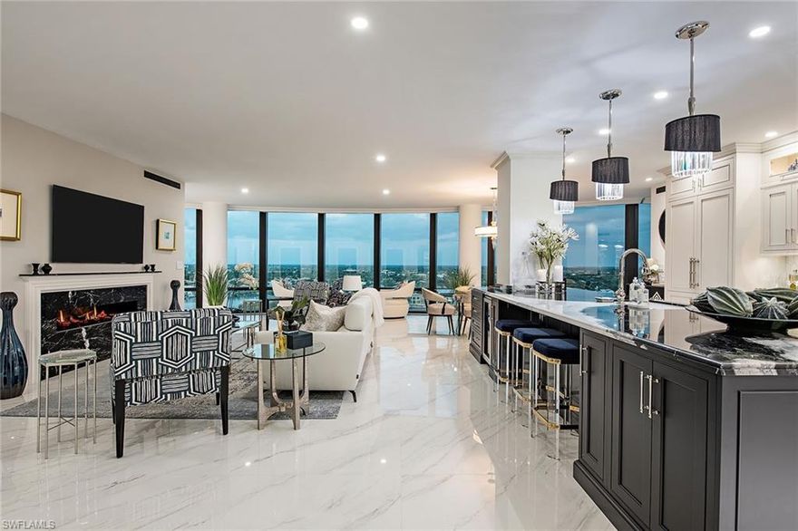 Sleek and sophisticated, newly rebuilt and never lived in. Perched on a higher floor of one of Park Shore's most distinguished buildings, 1505 is the perfect level to take in the sparkle of the city lights and personality of the Venetian Bay waters while still being in touch with the colorful surrounding beauty. One glance at these views, and you're instantly connected with the feel and vibrance of the Gulf Shore lifestyle. Lavish interior elements, including custom Conestoga cabinetry, imported Inalco Spanish tile, a true chef's kitchen inclusive of Miele appliances, as well as a whole-home water filtration system are just a few of the extraordinary interior features you have in this true palace in the sky. Whether you're drawn to the stunning views or the envy-inducing custom interior, the sheer luxury of the design is sure to inspire one's opulent side. Every inch of this residence has been creatively designed with ease of living in mind. The remastered floor plan offers over 2,500 square feet, customized closets, rich furnishings and is offered fully equipped for the buyer to move in and immediately begin enjoying all that Naples has to offer.