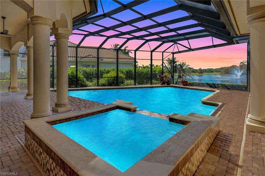 Prepare to be captivated by every detail of this exquisite residence in Renaissance. Soak in spectacular sunsets over a serene, wide lake view from the comfort of your private outdoor oasis. The outdoor living area is a masterpiece, featuring a sparkling inground pool and spa, a fully equipped outdoor kitchen, cozy fireplace and ample covered space for entertaining. Inside, soaring ceilings and gleaming marble floors create a grand atmosphere in the main living areas. The one-of-a-kind kitchen boasts stainless steel appliances, a gas stove, granite countertops, a stunning island, a wraparound bar, walk-in pantry and a beautiful wet bar. The primary suite is an unparalleled retreat, featuring two spacious walk-in closets with custom built-ins. The spa-like bath includes a unique glass-enclosed shower surrounded by lush greenery and a privacy wall, a deep soaking tub, dual vanities, and an additional bonus room ideal for a gym or personal studio. To top it off, this property has fresh interior paint, modern LED lighting and a newer 2021 roof. Completing the package is an oversized four-car garage with built-in cabinetry and a well-appointed laundry room with a sink for added convenience. Discover luxury, comfort and sophistication in every corner of this extraordinary property. Renaissance is a low-density boutique golf community set on 500 acres of exquisitely landscaped grounds. The club offers an Arthur Hills-designed championship course, a full-service spa, pickleball courts, fitness center, active tennis program and multiple dining options. Golf memberships are available but not mandatory.