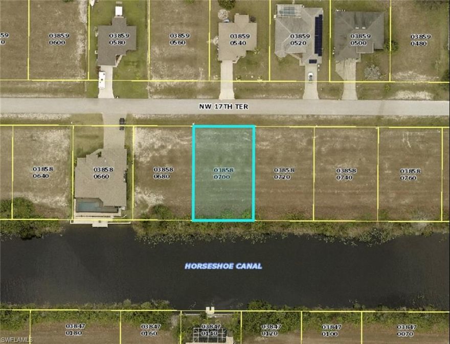Awesome Building location in NW Cape Coral.  Private frontage on fresh water Horseshoe Canal. Bring your own builder!