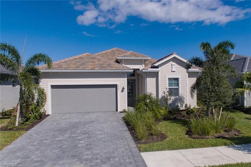 Stunning, almost Brand New "Maria" model with numerous options and upgrades.  Less than 1 year old and shows impeccably.  Features include:  custom tile kitchen backsplash, Hunter-Douglas custom Silhouette PowerView window coverings with electric, pleated shades on every window and sliders!  Custom paint, upgrades to every bathroom, tray ceilings, ceiling fans and spectacular imported dining room chandelier which tops off the elegance of this amazing home.  Master Bath features oversized walk in shower with custom seat.  Quiet cul-de-sac with Golf AND Lake views. Brand new contemporary furniture is available either piece by piece or bulk purchase of $20K (list available).  The National is destined to become the premiere location of Ave Maria.  Some amenities are still under construction, so get in before prices skyrocket! Enjoy all that Ave Maria has to offer PLUS this rapidly growing, gated golf community which is selling like crazy!  This is the very FIRST RESALE to be offered in this community and you won't be disappointed.  Remember...fees INCLUDE golf, cable, internet, and lawn care!  Call today!