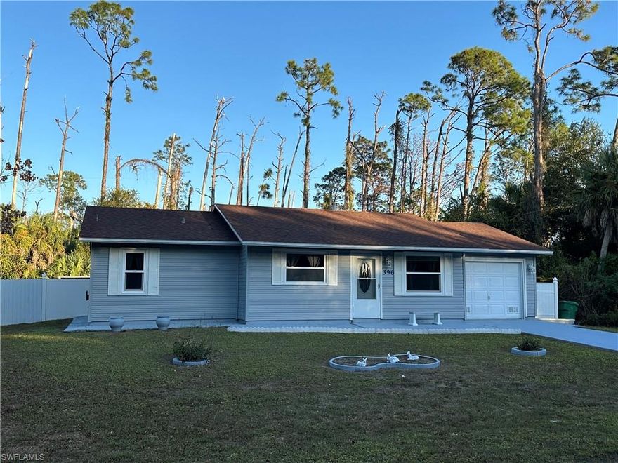 LOCATION, LOCATION, LOCATION! Welcome to this cute maintained 2 bedroom 2 bath home, perfect for a new family or someone looking to expand! This home has a fully fenced private backyard which has plenty of room for a pool or an addition, this residence offers a blend of comfort and convenience. This bright and cheery home includes tile flooring throughout with carpet in the bedrooms, an open kitchen with great cabinets, window treatments & ceiling fans throughout, a huge primary bedroom with a large walk-in shower and a huge glass enclosed Florida room for all season use. On the exterior, there is a large shed with overhang for additional storage. Located just minutes from shopping and dining, this home is also a short drive from some of Southwest Florida's top attractions, including beautiful beaches, fishing spots, baseball spring training facilities, airports, and exciting gator tours. Don't miss the opportunity to make this delightful and affordable property your new home!