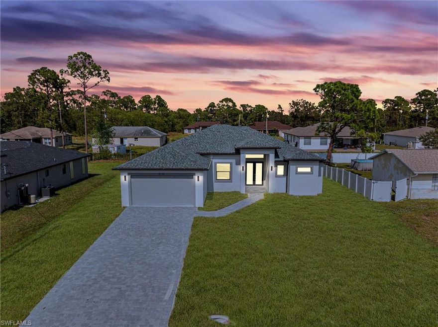 Introducing a stunning example of contemporary luxury living: this beautiful new construction boasts a modern aesthetic that is both chic and functional. Step into the spacious kitchen, featuring a sleek island with high-end stainless-steel appliances and quartz countertops, perfect for cooking and entertaining. European-style acrylic cabinets provide ample storage, complementing the clean, minimalist look. Throughout the home, porcelain tile flooring adds elegance and durability. In the bathrooms, LED light mirrors combine style with practicality for a truly indulgent experience. With four bedrooms and two and a half bathrooms, including a master suite with his and her sinks and an elegant tub, comfort and luxury abound. From the floating modern vanities to the acrylic European style closet doors, every detail has been carefully curated for modern living at its finest. And with an extended lanai and sleek finishes, calling this paradise is an understatement. PID 34-44-26-01-00007.0170