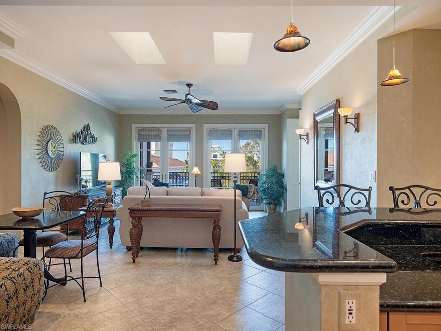 Nestled in the heart of historic Fifth Avenue South, this fabulous downtown residence offers terrace views overlooking fine dining, a theatre and famous boutique shopping below! Indulge in the opportunity to own a highly desirable and rarely available end unit in the 780 Fifth Avenue building. The upgraded, open-concept floor plan is accented with French doors throughout, all leading to the outdoor open balcony area. Featuring a split floor plan with 2 bedrooms and 2.5 baths, an attractive kitchen with granite counters plus extended counter space for informal dining. Additional dining space offered with a charming built-in upholstered banquette. Relax in the spacious master suite, while enjoying views over Fifth Ave. The adjoining master bath offers an oversized walk-in shower, dual sinks and marble flooring. Together with a guest bedroom en-suite, powder bath, and laundry room, this 3rd floor ‘piece of paradise’ makes for a perfectly located Olde Naples retreat! Amenities include a 3rd floor swimming pool, just steps from the unit, assigned garage parking space, secure building entry and secured elevator. Just a few blocks away from the white sandy beaches and Gulf of Mexico!