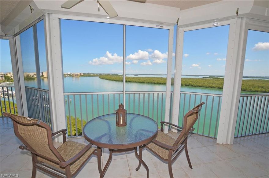 IF UNOBSTRUCTED PANORAMIC WATER VIEWS IS WHAT YOU WISH TO WAKE UP TO EVERY DAY, THERE IS NO BETTER HOME THAN THIS 9TH FLOOR CORNER AT WATERSIDE AT BAY BEACH! ESTERO BAY, OSTEGO BAY, COON KEY & THE COASTLINE LIGHT UP THE EVENING SKY FROM THIS ENCHANTING 3BD/2BA DESIGNER DECORATED & FURNISHED RESIDENCE IN WATER'S EDGE BLDG IV! JUST OVER 1800 SQ FT OF LIVING AREA, WITH 2 LANAIS/TERRACES: FRONT & BACK! THE ONE ON THE BAY IS HUGE, MEANDERS THE FULL-LENGTH OF THE HOME! KITCHEN w/ALL APPLIANCES RECENTLY REPLACED FOR STAINLESS STEEL, LARGE MASTER w/PRIVATE ACCESS TO EXTENDED LANAI, AMPLE GUEST ROOMS w/ADDL TERRACE.  STORM SHUTTERS ON ALL WINDOWS & BOTH LANAIS. OFFERED FURNISHED PER INVENTORY w/SECURED GARAGE UNDER BUILDING & EXTRA A/C STORAGE SPACE. WATERSIDE IS A LUXURY 24HR GUARD ATTENDED GATED COMM w/FITNESS CENTER, SAUNAS, SOCIAL RM w/KITCHEN, 2 GUEST SUITES FOR VISITORS, TENNIS, RESORT STYLE POOL & SPA, DEEDED BEACH ACCESS & FISHING PIER & MORE! CONVENIENTLY LOCATED ON SOUTH END OF ISLAND w/QUICK WALK TO WHITE SAND BEACH, MARINA, RESTAURANTS, SHOPPING & ENTERTAINMENT! BOAT SLIPS w/GULF ACCESS AVAIL TO PURCHASE DOWNSTAIRS! IT'S TIME TO START LIVING THE FLORIDA LIFESTYLE TO THE FULLEST!