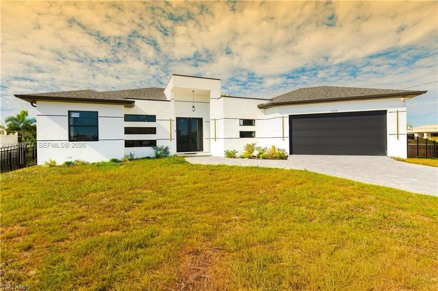 Beautiful new construction in Cape Coral, a single-family home with no HOA, featuring 4 bedrooms, 3 bathrooms, and a stunning canal view. This property offers a modern open-concept layout with spacious living areas, perfect for both everyday living and entertaining. Enjoy plenty of natural light, well-designed spaces, and a functional floor plan. Conveniently located in a growing area with new construction nearby, and close to shopping, dining, and main roads. Don’t miss the opportunity to own a brand-new home in one of Cape Coral’s most desirable areas.