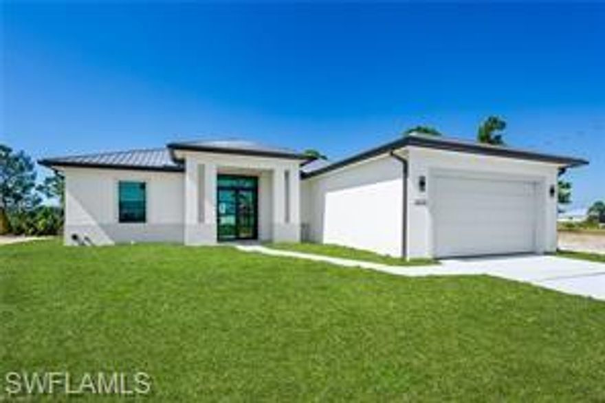 BEAUTIFUL SINGLE-FAMILY HOME WITH NO HOA surrounded by THE BEAUTY OF SWFL. This spectacular home features impact windows and doors, shingle roof, concrete driveway, 3 bedrooms plus den and 2 baths. The open concept boasts a large great room with open kitchen and island. Flooring has been upgraded to luxury vinyl with quartz counter tops and upgraded kitchen cabinets. The owner's suite hosts double sinks and  tile in the shower. Separate laundry room and spectacular entry leading up from the walkway. This home also boasts a covered outdoor patio ready for outdoor kitchen. Spectacular sunset views and the quiet of SWFL awaits. Interior and roof selections vary from house to house.