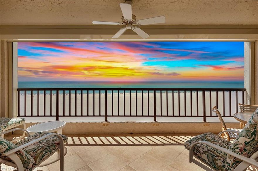 Commanding a premier beachfront position, this exceptional Gulf-front residence captures sweeping, unobstructed views and the kind of sunsets that define the Marco Island lifestyle. Rarely available and sought after, this front-facing condominium offers just under 1,500 square feet of refined coastal living, with two bedrooms and two baths designed for comfort and sophistication. From moment you enter, the focus is clear, endless water views. A beautifully appointed chef's kitchen is positioned to overlook the Gulf, elevating everyday living and entertaining alike. Whether gathering at the breakfast bar or hosting in the dining area, every space is designed to maximize light, views and connection to the outdoors. The primary suite serves as a private sanctuary, opening directly to an expansive lanai where rhythm of the waves and the glow of evening sunsets create an unparalleled setting. The spa-inspired bath features a soaking tub, separate walk-in shower and generous proportions that enhance the sense of retreat. Residents enjoy a curated collection of resort-style amenities, including a striking beachfront pool near the sand, a fully equipped fitness center, and pickleball and tennis courts. A well-appointed community room offers an elegant space for gatherings and entertaining. Along six miles of pristine, sugar white beach, this is more than a residence, it is a rare opportunity to own a front-row seat to one of Southwest Florida's desirable coastal settings, where luxury living meets effortless elegance.