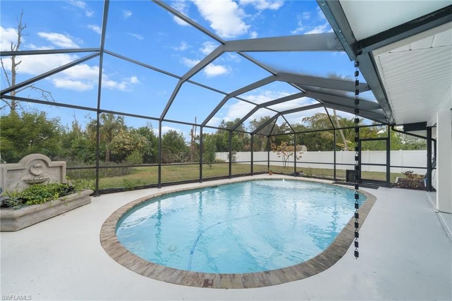 Discreetly tucked away in one of Cape Coral’s most sought-after neighborhoods, this fully renovated pool home is the definition of move-in ready.

Just a short bike ride to Rotary Park and Tarpon Marina, the home backs to over 400 acres of woodland, offering rare privacy while being surrounded by beautiful waterfront residences.

Inside, the home features an open great-room floor plan anchored by a remodeled center-island kitchen with new appliances—perfect for entertaining or everyday living. Countless upgrades mean there’s truly nothing left to do.

Major improvements include:
• Hurricane impact windows and doors
• Hurricane-rated garage door
• Air-conditioned garage
• Renovated pool with island feature and saltwater system
• Oversized screened lanai with a large covered area
• NEW privacy fence
• Oversized lot 151 feet deep — 26 feet deeper than standard Cape Coral lots

The backyard gate opens directly to the woodlands, creating a peaceful, private setting rarely found.

Fully updated. Truly move-in ready. Nothing left to do but enjoy.