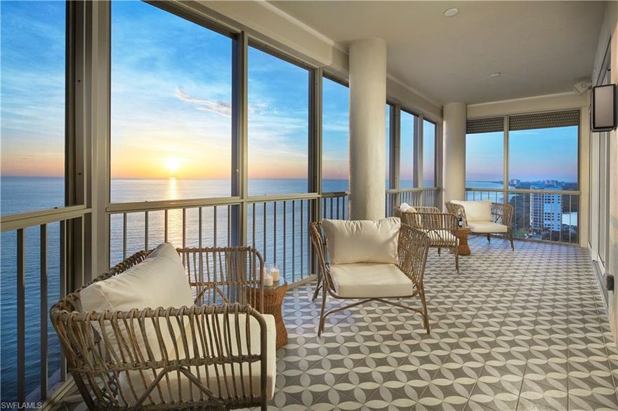 Fully renovated and offering the most incredible northwestern vistas, this 18th floor home in the sky is coastal, chic and luxurious.  Offering 3 bedrooms plus a generous study/bedroom 4, a spacious kitchen with morning room, 2 airy lanai spaces & the best laundry/storage area, this customized floorplan truly lives like a single-family home. Step into your double door foyer to the beachy oak wood floors perfectly complimenting the ship lap ceiling & playful wallpaper; turn the corner to the well-placed bar with floating shelf or the opposite way to the practical yet stunning mud room/laundry room. The primary suite is paradise and connects to a stunning bath, perfectly laid out with free standing soaking tub, wall hung vanity and a generous shower with stylish marble tile details.  The custom kitchen is the ideal entertaining space with Quartzite countertops & backsplash, Wolfe & Sub-Zero appliances, chic bronze fixtures and an island with the best in views. Inclusive of an Elan Home Automation, Lutron lighting, motorized blinds & multi-room sound system, 2 garage spaces and located in the sought after Le Parc, directly on the sand, this is the one you have been waiting for.