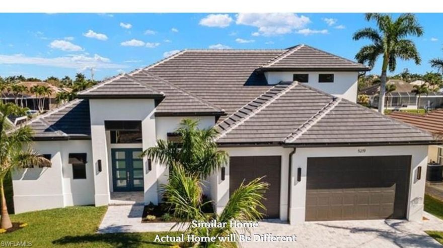 Luxury Pool Home Pre-Construction Ready Late 2027 (Color Palettes/Finishes Vary) * Direct Sailboat Access
* Minutes to Open Water * One of SW Cape's Favorite Neighborhoods * Close to Yacht Club & Bimini Basin 
* Includes Builder's Warranty * 4BD+Den/4BA/3CG w/Epoxy Coated Flooring * Heated Salt-Water Pool & Spa w/Outdoor Kitchen & Lovely Panoramic Views; Oversized Lanai w/Wall to Wall High Impact Sliders * Gourmet Kitchen w/Upgraded SS Appliances/ Quartz Countertops/Designer Backsplash & Two-Tone Cabinetry * Wine Bar w/Beverage Fridge, Under/Over Cabinet Lighting * Tray Ceilings w/Structured Rope Lighting * Porcelain Tile Flooring & Shower Surrounds, Designer Lighting/Fans Throughout * 8 Ft Interior/Exterior Doors & Sliders, High Impact Windows & Doors * Paver Drive & Walkways, Mature Landscaping w/Multiple Royal Palms, Automated Sprinkler System * Prewired for Cable/Internet, Plumbing/Electric for Outdoor Kitchen, Alarm System, Wi Fi Extenders *Pentair Pool Equipment W/Remote & App, Concrete Underlay for Pool/Deck Pavers * 50 Gallon Water Heater, Concrete Tile Roof * Elxai Smart Home System * Stunning Property on an Exceptional Lot * Schedule Your Showing Today!