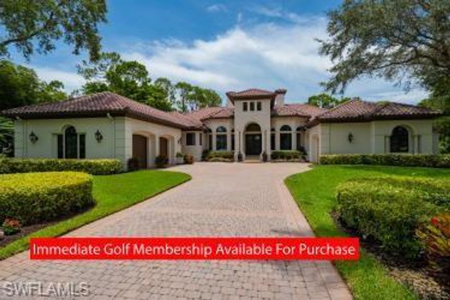 IMMEDIATE GOLF MEMBERSHIP AVAILABLE FOR PURCHASE -Impeccably remodeled estate home in prestigious Grey Oaks overlooking lake & preserve of the 17th hole of the newly updated Pine Course. This magnificent home encompasses 6,448 total square feet of stunning classic design with a modern feeling. Impressive new front doors open to a perfect sized living room with cozy fireplace, a formal dining room & private office. The owners wing is simply extraordinary & includes a separate sitting room, two large beautifully updated walk-in closets & a spa-like bathroom that overlooks a relaxing fountain. The kitchen-fit for a chef-has a new subzero refrigerator & neutral toned island with sink for extra prep space & storage.  You will also find a Butler’s pantry & an all new Wet Bar room perfect for entertaining. Design West touches are abundant throughout: all new light fixtures & LED ceiling lights, designer wallpaper, paint colors & attention to detail everywhere!  Three enriched guest suites all boast new hardwood flooring, upgraded bathrooms & walk in closets. Outside is a private oasis: screened lanai w/new grill, exhaust hood, & backsplash AND infinity edge pool with fountain feature.