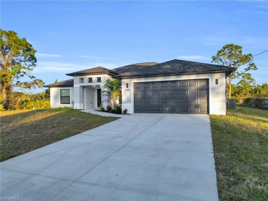 Stunning New Construction Home - Move-In Ready in Lehigh Acres!Welcome to your brand-new dream home! This beautifully designed 4-bedroom, a Den/Studio, 2-bath single-family residence offers modern living with all the upgrades buyers are looking for. Step inside to a bright, open floor plan featuring luxury title flooring, high ceilings, and energy-efficient windows that fill the space with natural light. The kitchen boasts sleek quartz countertops, stainless steel appliances, a large island, and soft-close cabinets - perfect for entertaining or family meals. The spacious master suite includes a walk-in closet for him and one for her, a spa-inspired bathroom with two separate vanities and a glass-enclosed shower. Three additional bedrooms and a Den offers flexible space for a growing family, guests, or a home office. Enjoy Florida living year-round with an open lanai and plenty of room for a future pool. Located on a quiet street in a fast-growing neighborhood, just minutes from schools, parks, shopping, and dining.No HOA - No CDD - Builder warranty included! 2-car garage | 4 Beds + 1 Den | 2 Baths | Approx. living area 2,163 sq. ft Priced to sell fast - don't miss this opportunity!