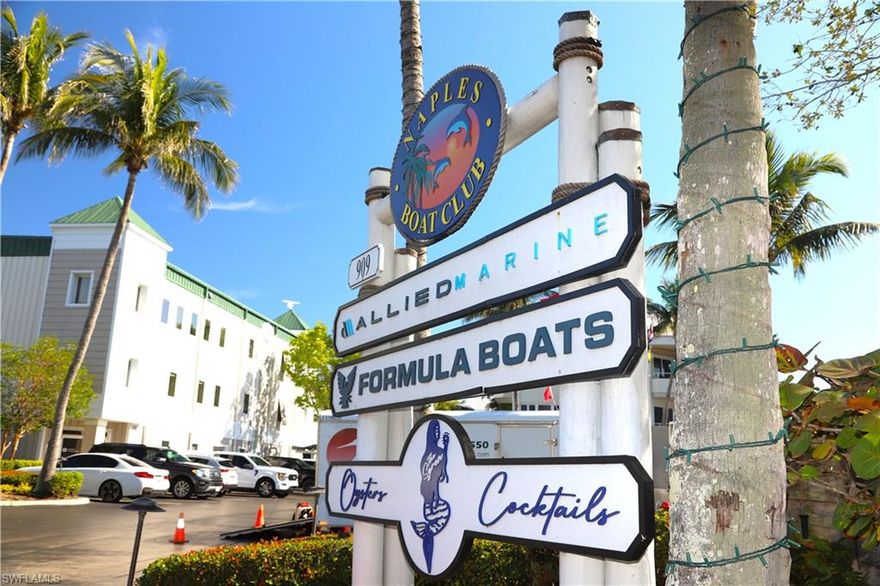 Naples Boat Club is Naples’ premier boating destination with a downtown, west Naples Bay shore location and featuring amenities that include a bayside clubhouse (newly renovated!) with chickee and pool, wash / service racks, ice, fuel, head pump-out, fish cleaning station and the Syren Oyster & Cocktail bar.  Enjoy direct access (no bridges) to the Gulf a scenic 20 minutes away or continue south through protected backwaters to Isle of Capri, Marco Island, Goodland and beyond.  Additionally, the facility is professionally managed and staffed 7 days per week and includes two forklifts for redundancy.  With short notice, the crew will have your boat fueled and launched, ready for your arrival.  This particular slip measures 35’ in length, 15’ in width and 13’ in height, so can accommodate a boat with a 35’ LOA, 14’ beam and 12’ overall height (subject to marina approval).