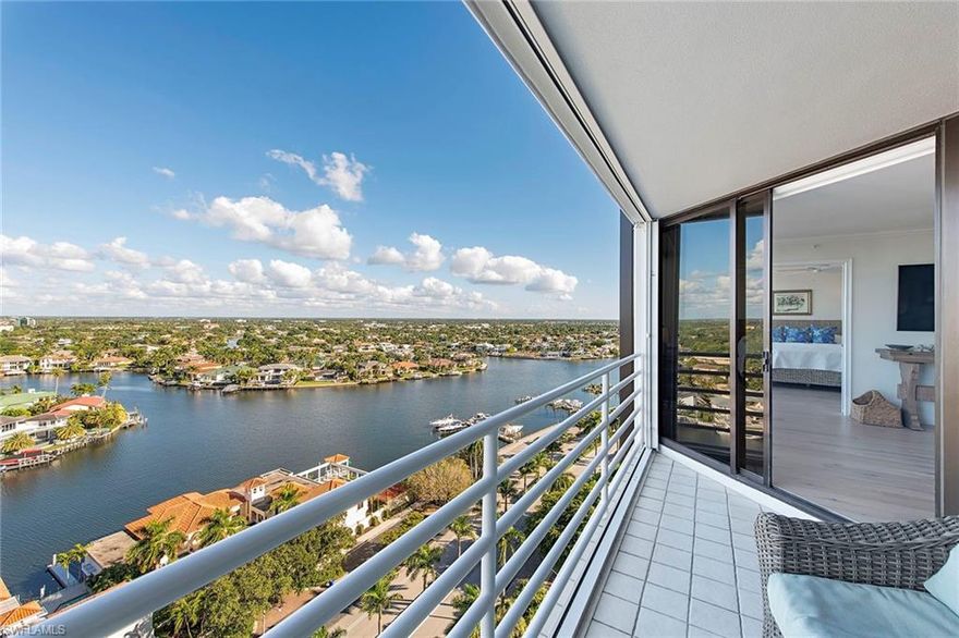 From the moment you enter this beautiful totally renovated 18th floor condo, you will be lost in the breathtaking bay views! Floor to ceiling windows across the master bedroom and living room provide picturesque views by day and the city lights at night. Gorgeous open white kitchen with light wood flooring and stainless appliances. This condo is ready to move in and enjoy the season! The Terraces is a 19 story, pet friendly building with 24 hr security. Amenities include large pool with hot tub, sun deck, fire pit, built in grills, social room, library, exercise room and newly renovated guest suites. Walk to Venetian Village, fine dining and boutique shopping all in the heart of Gulf Shore.