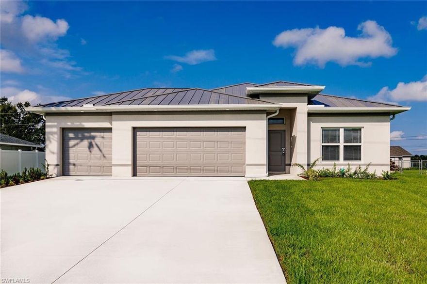 Brand-New 4-Bedroom Home with 3-Car Garage & Fenced Yard in Cape Coral!

Be the first to live in this stunning brand-new home featuring a 3-car garage and fully fenced backyard in the heart of Cape Coral. Offering 4 bedrooms (or 3 plus a study) and 2 baths, this thoughtfully designed home combines modern style with spacious, comfortable living. Inside, you’ll find beautiful laminate flooring throughout, 42-inch wood cabinets with soft-close hinges and drawers, and elegant granite countertops paired with a stylish tile backsplash. The spacious kitchen features upgraded stainless steel appliances and a large 10-foot breakfast bar—perfect for entertaining, casual dining, or gathering with family and friends.

Additional highlights include ceiling fans in every bedroom, a screened-covered lanai for relaxing outdoor living, and a convenient indoor laundry room with washer and dryer included. The durable metal roof adds both style and excellent storm protection. Optional lawn care can be included for a small additional fee. Enjoy peace of mind renting from a team dedicated to quality homes, excellent service, and convenient locations. Multiple homes and move-in dates may be available—photos shown are of model homes and may be virtually staged.