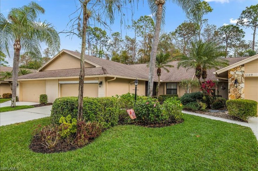 Peaceful views looking out to the golf course soothe you in this 2BR 2BA villa.  Newer roof (2008), new heating & A/C (2011) updated kitchen and baths with new granite counters & new fixtures.  New appliances (2014).  New Italian porcelain tile floors look like wood & have a 50 yr.guarantee. Hallway opened up to guest BR & bath. Electric storm shutters on lanai.  Impact resistant windows in BRs.  Electric screen shade on garage door and rubber floor in garage.  New paver patio in back yard.  Unit is diagonally across from the pool and tennis courts (for exclusive use of Fox Glen residents & guests). 27 holes Arthur Hills designed championship golf; no initiaiton fee!  Clubhouse with fitness facility with classes, full service restaurant, grill room for casual dining, library, Pro Shop, putting greens, driving range, practice sand trap area, Bocce, pickelball, 3 Har-Tru tennis courts and lap pool. 5 miles from downtown 5th Ave. dinng, shopping, live theater, art galleries and pristine Gulf of Mexico beaches.  Easy access to I-75 No. and South.  Close to Marco Island & Regional Southwest Florida airport.