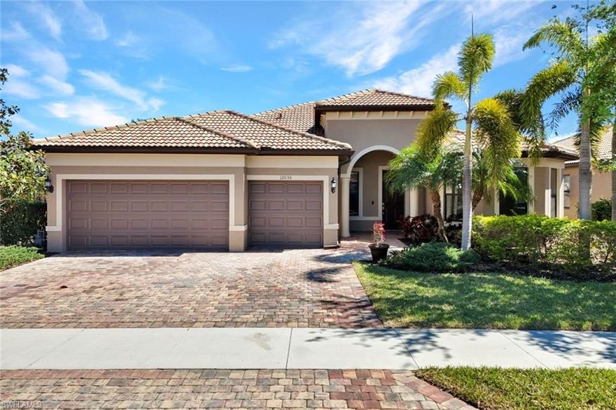 Welcome to this exquisite home in the Camden Square community in Fort Myers! Designed for comfort and style, the home features volume ceilings, creating an open and airy ambiance throughout, the spacious kitchen boasts quartz countertops, gas range,  a walk-in pantry, wood cabinets, and a kitchen island with stylish pendant lighting, perfect for casual dining or entertaining. Additionally, enjoy the luxury of a two-zone wine cooler—a must have feature for wine enthusiasts. The modern tile flooring throughout the main living areas adds a touch of elegance, while the carpeted bedrooms provide a cozy retreat.
Step outside to your own private oasis with a pool offering beautiful lake views and lush landscaping, perfect for relaxing or hosting gatherings. The spacious 3-car garage, offering plenty of room for vehicles, storage, and hobbies. 
In addition to the incredible features of the home itself, Camden Square offers fantastic community amenities, including a basketball court, a community pool, and a play area, providing endless opportunities for recreation and relaxation. This one is a win win with LOW HOA fees, located less than 20 minutes from Fort Myers airport and only 30 minutes to Fort Myers Beach!