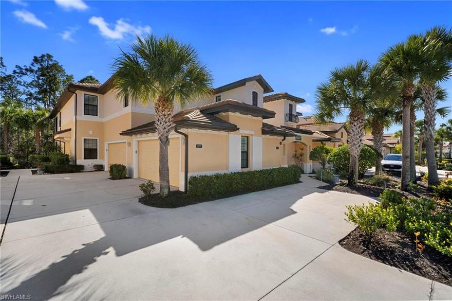 Stunning carriage home located in the sought-after Casella neighborhood of Pelican Preserve—one of the nation’s top premier 55+ communities. This beautifully updated residence offers peace of mind with impact-resistant windows and doors, along with Storm Smart electric roll-down shutters on the expansive tiled and freshly painted lanai, complete with a no-see-um screen for year-round enjoyment. Inside, you’ll find thoughtful upgrades and refined finishes throughout, including 18" tile flooring, custom millwork, crown moulding, and larger baseboards that add a polished, upscale touch. The kitchen features 42" white cabinetry, new granite countertops, a new backsplash, and a Silgranit stone kitchen sink. Both primary bath and guest bath have new granite countertops. The home has been freshly painted and enhanced with new can lighting and elegant pendant lighting in the living room and primary bedroom. Additional upgrades include new carpet in the bedrooms, new ceiling fans throughout, USB/USB-C outlets, an Ecobee smart thermostat, and whole-house Eaton surge protection, offering both modern convenience and efficiency. Pelican Preserve’s Town Center is the heart of the community, delivering an unmatched resort-style lifestyle with endless opportunities to stay active and social. Amenities include an indoor fitness pool, walking track, outdoor resort-style pool and lap pool, organized tennis and pickleball, wood shop, arts and crafts studio, billiards, a 99-seat movie theater, two restaurants with outdoor dining, a tiki bar, live entertainment, an outdoor concert pavilion, and miles of scenic walking and biking trails. Conveniently located near shopping, dining, the airport, and beautiful beaches, this exceptional home truly has it all. A must-see opportunity to enjoy resort-style living at its finest.