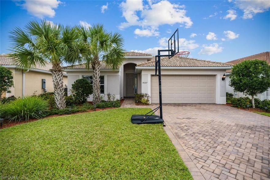 H1357 - Amazing 4 bedroom home with screened-in pool overlooking the tranquil lake. Covered lanai with rolling awning. Tile in the main living areas, carpet in the bedrooms. Bathrooms have quartz counters with under mount sinks. Top of the line LG washer & dryer along with folding table in laundry room. Stainless steel appliances with French door refrigerator, kitchen backsplash, and pantry. The community offers multiple parks including a dog park, run/bike trails, tennis, sports fields, grocery store, restaurants, bars, gas station, carwash, pet groomers with boarding, town fitness gym, and so much more! Make your move!