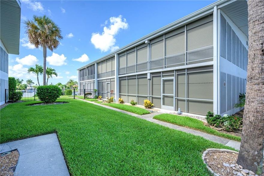 Coastal Paradise with Boat Slip Access in the Heart of Cape Coral’s Bimini Basin…
Welcome to your slice of Florida paradise! This 1-bedroom, 1-bathroom beautifully remodeled first-floor canal-front condo offers effortless waterfront living with an assigned boat slip just steps from your lanai. Inside, you’ll find a bright, beach-inspired interior with stylish coastal furnishings.  Key features you’ll love: granite  countertops, brand-new appliances with a Bluetooth range, new garbage disposal, new HVAC, new water heater, shiplap walls, a stunning walk-in glass tiled shower, adjustable bed, 85” TV, a queen sleeper sofa that has never been used, and a new front door!  The open layout and tasteful finishes make this home move-in ready and ideal for full-time living or a tropical getaway. It is perfectly situated in the heart of town, just moments from downtown restaurants, boutique shops, and vibrant entertainment. Enjoy the charm of Four Freedoms Park just a short stroll away, along with the exciting upcoming Bimini Square development. Enjoy a partial view of the sparkling pool from your private screened lanai—perfect for morning coffee or evening cocktails. Located on a scenic canal, this home offers a unique bonus—front-row views of the beloved Cape Coral Christmas Boat Parade. Watch the holiday magic unfold right from your backyard!  Whether you’re looking for a full-time residence, vacation home, or investment property, this one has it all—modern updates, prime location, affordability, and an unbeatable Southwest Florida lifestyle.