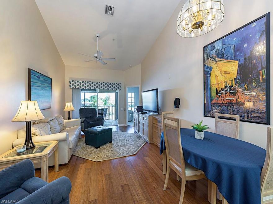 This upgraded condo is move-in ready with new refrigerator, new granite counter tops and stone backsplash in kitchen, new solid wood bamboo floors in Great Room and Foyer, new carpet on stairs, and freshly painted interior.   The cathedral ceilings make this 1330 SF condo look spacious, open, and airy.  The large master suite and guest bedroom accommodate king beds and include 3 walk-in closets.  The Lanai has beautiful views overlooking the lake and hole #16.   This unit is now Turkey!  

Worthington CC is an Arthur Rutenburg development that includes Championship Bundled Golf designed by Gordon Lewis.  Private golf carts are permitted, and rental carts fees are only $7.50 per round.   The club offers fine dining in the Clubhouse and outdoor dining in the Cabana next to the resort style pool.  Tennis players will enjoy the 5 lighted HarTru courts.  This is a "must see" for anyone looking for a condo that includes golf, tennis, resort pool and Country Club Social activities.