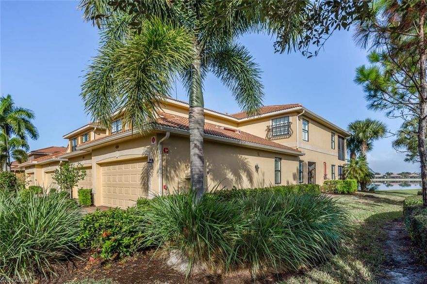 A little bit of heaven. Fantastic 3BR/2BA first floor coach home with a modern beautiful décor, a very private lanai with a 1/3 mile lake view on one side and landscape and a small pond on the other. Upgrades include custom paint, a mirror in the dining room niche, crown molding, custom lighting and fans, tile in the master bedroom, tile on the lanai, and custom paint. Heritage Bay is upgrading their clubhouse and pool area in 2020. The improvements will make it one of the nicest resident owned golf communities in the area and still one of the best golf values. The 27 hole golf course is top rated and excellent for golfers of all levels of play, friendly and active residents, a fun place to live. and the management is constantly striving to make the community nicer. Tennis, fitness center, bocce, pickleball are all top notch programs managed by professionals.