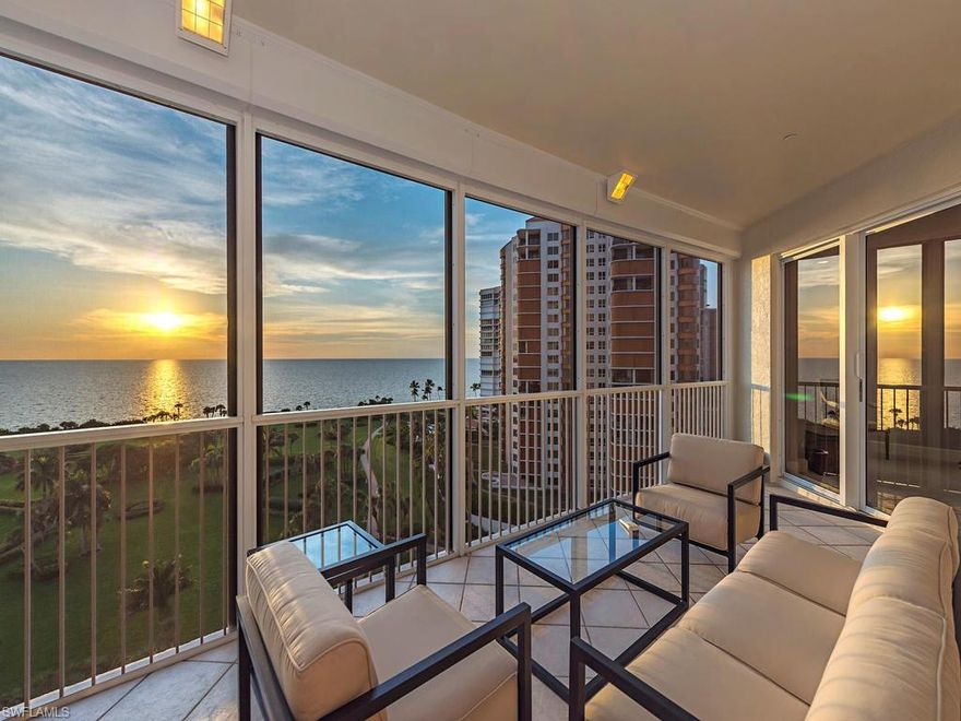 C.16612 - Significant price reduction! Perfect beach front residence with magnificent gulf and bay views in highly sought after Le Jardin. Exquisite residence provides 4,158 sq. ft of AC living space featuring 3 Bedrooms, en suite, stunning paneled office & 3.5 baths. Two screened balconies with mesmerizing sunrise & sunset views and abundant natural light. This property has been meticulously maintained,and painted in neutral tones. Gorgeous marble floors run throughout main living areas. Coveted Le Jardin is a luxury, low density building, only 52 residences on twenty floors. The amenities at Le Jardin are nothing but the best & include 24–hour security, three newly renovated guest suites, beach side pool and spa, BBQ grills, fitness center with sauna, steam and massage rooms, card room, club room, Har-Tru tennis court, bike room, extra storage units, car wash and direct beach access. Le Jardin has a liberal pet policy allowing two dogs of any size with approval. A short stroll across the street is the popular Venetian Village with specialty shops & dining options. Park Shore homeowners may lease or purchase boat docks across the street as well.