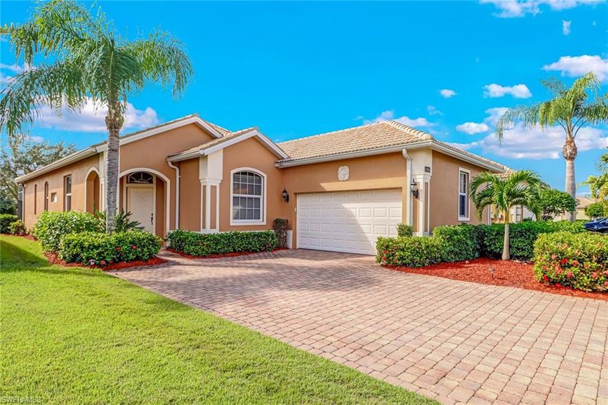 Wonderful 3 bedroom plus a den, 2 full bathrooms, and a 2 car garage home located in Tuscany Cove! Large screened in lanai offers plenty of room for a pool if you choose.  This home has been lovingly cared for and occupied very little since 2006. Ceiling fans throughout this Split floor plan with vaulted ceilings and a spacious concept!  Tiled throughout with carpet in the bedrooms.  Ready for full time enjoyment or seasonal use!  Tuscany Cove offers wonderful amenities with a large updated clubhouse, exercise room, tennis courts, pickle ball, community pool, spa and playground for the kiddos!  Conveniently located to A rated schools, hospital, markets and brand new retail center Founder's Square featuring several restaurants and shops!