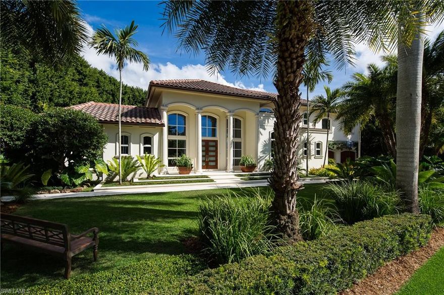 H.11364 - Gracious two-story estate, beautifully renovated in 2012, set amidst lush tropical landscaping & close to the glistening waters of the Gulf of Mexico. Located within Bay Colony Shores, Naples only gated beachfront community. Mahogany/glass double doors with transom windows, espresso Acacia wood & Thassos white marble flooring & sun-filled living room with Mendota gas fireplace. Family room with built-in shelving & wood beam ceiling, a private octagonal study, formal dining. Gourmet kitchen, Poggenpohl & Bamboo cabinetry, upgraded appliances, carrera marble, bougainvillea pergola terrace & outdoor kitchen. Covered verandas, stunning pool, sun shelf, spa & pool bath, verdant landscape & butterfly gardens. Expansive master suite, spa-inspired shower/bath with Japanese soaking tub, & exercise room. Loft, guest suites with French doors lead to terraces. Garage w/ golf cart & storage organization, central-vacuum, security, sound, outdoor lighting & auto-sprinkler systems. Bay Colony residents enjoy a private Beach Club offering resort dining, concierge beach service, swimming pool & bar. The tennis club features six courts & nearby golf clubs offer private equity memberships.