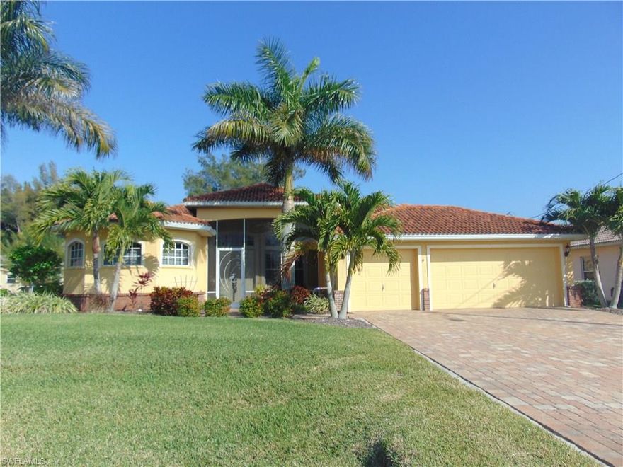 MOVE IN READY!!!! Meticulously maintained 3 bed 2 bath home.  Some of the numerous features include: 12' ceilings, 8' doors, crown molding throughout, plantation shutters on all windows,  french doors to den, granite kitchen counters, tile/wood laminate flooring in living areas, master bath has separate tub with walk around shower, dual sinks, guest bath leads to pool/lanai, heated pool, 3 car garage, screened front entry, whole house R/O, 1 year old well pump, the list goes on.  Just minutes to Burnt Store boat ramp, Matlacha, and Pine Island. Schedule your showing today, this will not last!!! All furniture is negotiable as well..