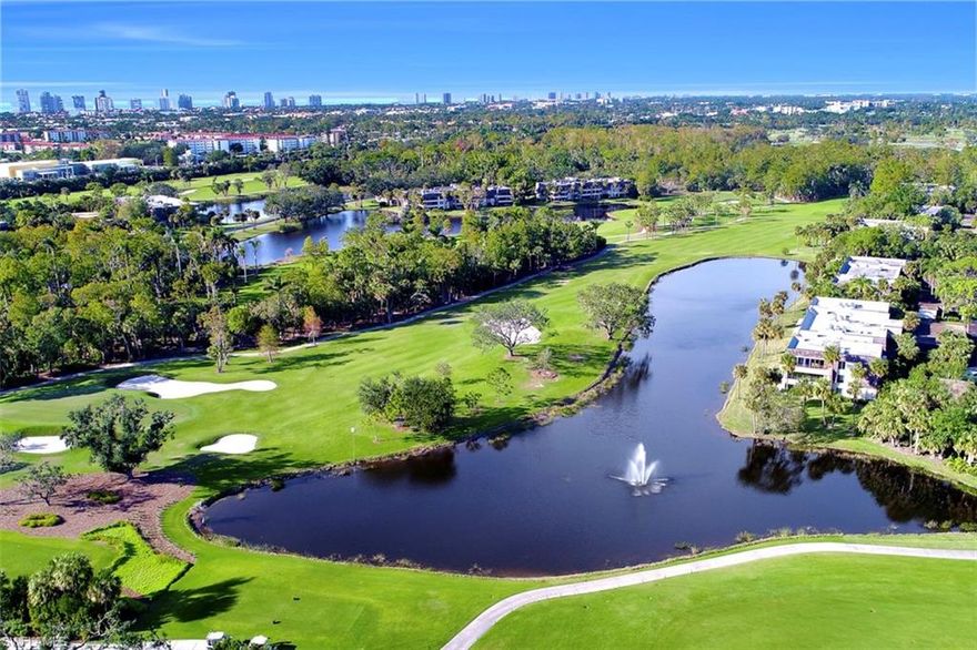C.14426 - Awesome 2 bedroom condo with a view to the west from a balcony overseeing a golf course, lake and sunsets. Spacious living and dining area with a glass sliding doors to the balcony with a view. Condo is located in central Naples location (close to downtown, shops etc.) on a gorgeous golf course where you can play golf year around. The gated community has a live guard at the gate for your privacy. Awesome club house with a classical restaurant, pro-shop and 18 holes of golf course. Golf card is included with the condo.
Electric storm protection shutters.