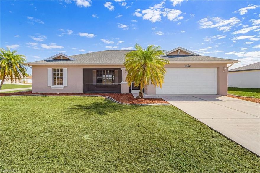 Welcome to 3809 NE 17th Ave., Cape Coral, FL: a well-maintained 3-bedroom, 2-bath home with a DEN perfectly positioned on a desirable CORNER LOT in a NO FLOOD ZONE. Built in 2006, this home offers peace of mind with all the major upgrades already completed, including a NEW ROOF (2023), water heater (2024), A/C (2019), hurricane impact windows, reverse osmosis system, and ADT security system. The corner lot provides added privacy, extra yard space, and excellent curb appeal, while the surrounding neighborhood continues to grow with newer homes- an exciting sign of rising property values and long-term appreciation. The home features a spacious screened front entry upon arrival, while inside offers porcelain tile throughout and a screened lanai perfect for Florida living. The kitchen features a pantry and opens to a functional layout with a versatile den perfect for a home office or flex space, plus a designated laundry room with washer and dryer included. Conveniently located near Island Coast High School, shopping, and dining, this home offers strong fundamentals with room for custom cosmetic updates; an excellent opportunity to add personal touches and build equity without the expense of major system replacements. Whether you’re a first-time buyer or investor, this is a smart move in a growing Cape Coral area. Just bring your vision and make it your own!