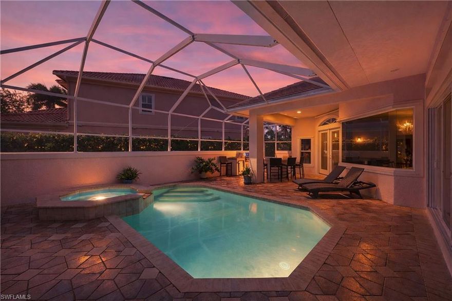 One or more photo(s) has been virtually staged, AI generated or rendered.  Nestled in the heart of Naples, this beautiful courtyard pool home offers the perfect blend of privacy, flexibility, and resort-style living. Spanning over 3200 sf, the residence features 3 bedrooms, a den, 4 bathrooms, and a thoughtfully designed layout for both everyday living and entertainment.

A standout feature of the property is the spacious detached casita, providing the ultimate in versatility. Whether used as an in-law suite, guest suite, private retreat for visitors, or a comfortable space for teens, the casita offers independence while still being connected to the main living area - an increasingly sought-after feature for today's lifestyle.
Inside the main home, the layout is both functional and inviting, with living spaces that open toward the courtyard. The owner’s suite is set apart for privacy and offers views of both the courtyard pool and lake. The en-suite bathroom includes a walk-in shower, jetted tub, and a large walk-in closet. The den provides additional flexibility and offers direct access to the rear lanai, making it suitable for use as a home office, media space, or additional sleeping area. The kitchen features quartz countertops, all-new appliances, and is thoughtfully positioned to overlook the pool area.

At the center of the home, a stunning courtyard pool creates a true private oasis, seamlessly connecting indoor and outdoor spaces while filling the interiors with natural light. This unique design offers exceptional privacy, making it perfect for relaxing, hosting guests, or enjoying Naples' year-round sunshine. 
Recent updates include a roof replacement in 2023, two air conditioning systems, fresh interior and exterior paint, and a new pool heater.
Additional features include a two-car garage with newly applied epoxy flooring and hurricane-rated garage and front doors. The property is not located in a flood zone and has low community fees.
Located within a gated community west of Interstate 75, residents enjoy access to two lakes, walking paths, and preserved green space. The property is positioned just minutes to downtown Naples, shopping, beaches, and more.