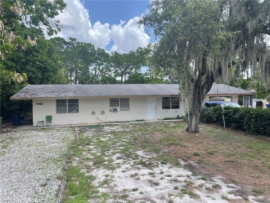 Affordable Duplex on large lot with private rear canal views. Prime location West of US 41 close Bonita Beach! Unit A has 2 Bedroom/1 Bathroom Unit B has 1 Bedroom/1 Bathroom on the other.  Screened in lanai and parking for 2 cars in carport. Oversized Lot with endless possibilities for new owner to add a POOL. Value Add opportunity to convert to seasonal rental retreat.