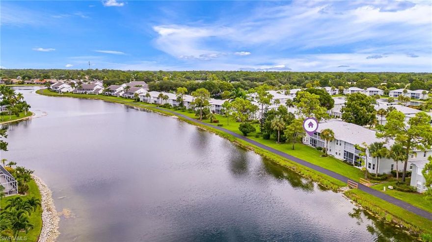Take advantage of the opportunity to own this 3-bedroom, 2-bath condo with an open floor plan. It's ready for your personal touches and priced to sell. Situated on the first floor, you can walk out from your large screened-in lanai and enjoy beautiful, expansive sunset views over one of the largest lakes in Berkshire Lakes. As an end unit, it offers lots of natural light, creating a welcoming atmosphere. The lanai has a power roll-down storm shutter, and all the windows have accordion storm shutters. The roof was replaced in 2023. The spacious eat-in kitchen features ample cabinets and newer granite countertops, a breakfast bar, a stainless steel fridge, a stove, and a microwave. The primary suite includes dual sinks, a large shower, and a spacious walk-in closet. The laundry room is conveniently located inside the home, with a washer and a newer dryer included. The detached garage provides ample storage and parking space. New Waterford and Berkshire Lakes offer numerous amenities, including miles of jogging paths, 2 community pools, a community room, tennis and pickleball courts, and a fishing pier. The property is conveniently located just up the road from Berkshire Commons, which offers a variety of restaurants and shopping. Take a short drive to the sandy, white beaches that Naples is famous for, as well as downtown Naples.