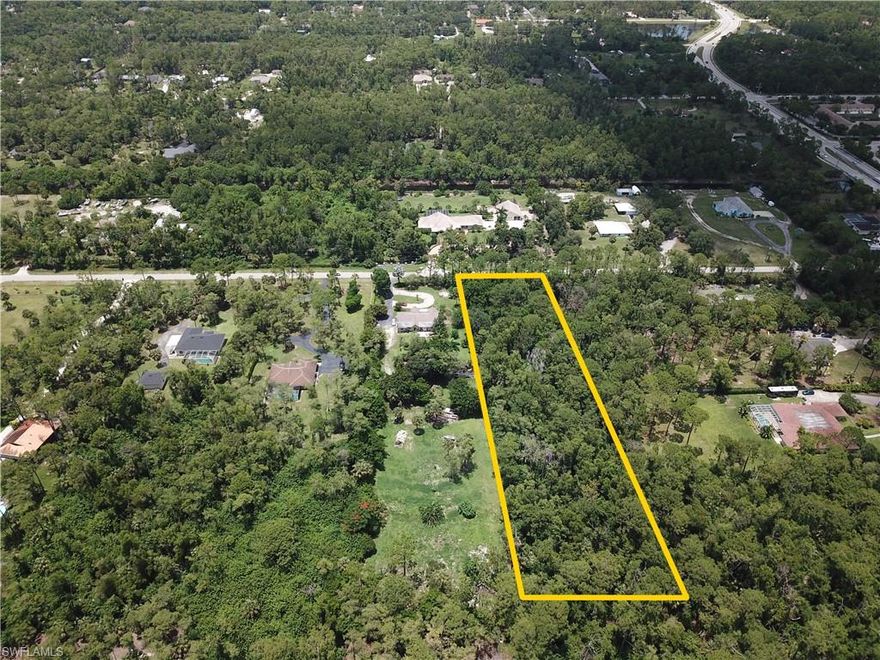 Build your American dream home! This parcel of vacant land in the prestigious Naples, FL offers 2.73 acres for you to build the home of your dreams or use as an land investment. Surrounded by custom built single family homes on large 2.5+ acre, making it perfect for a family that is looking for room to grow. This land is full of Old Florida natural landscaping, so your new home can have lots privacy in addition to having enough room for all of your toys - boats, jet ski, RV, & more. Situated South of Pine Ridge Rd and just East of I-75, close to all the conveniences of life while enjoying a comfortable country setting.