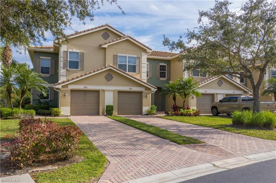 RARE FIND!  This beautifully decorated END UNIT townhouse shows like a model.   It features NATURAL GAS, an attached one car garage and is being offered TURNKEY.  The main level has a large family room, a guest bathroom, and an eat-in kitchen.  There's even extra storage under the staircase.  The kitchen is bright and boasts granite counter tops and lots of cabinet space.  The upstairs has 3 bedroom2 and 2 full bathrooms.  The master bedroom is H U G E  and overlooks the lake.  Simply spectacular!  The view from the lanai is a wildlife show.  Birds, fish and even a gator every now and then occupy the lake with a tranquil canopy of trees as a back drop.  FUTURE BUYERS:  THIS TOWNHOUSE DOES NOT HAVE A MEMBERSHIP.  THAT MEANS YOU SAVE $3727 AT CLOSING AND $147 PER MONTH.  Owners still can enjoy 9 miles of biking and walking trails, a gated community, play area and kayaking.  Close to downtown Fort Myers and both the Punta Gorda and Fort Myers Airports.  THIS TOWNHOUSE IS SPOTLESS :-)