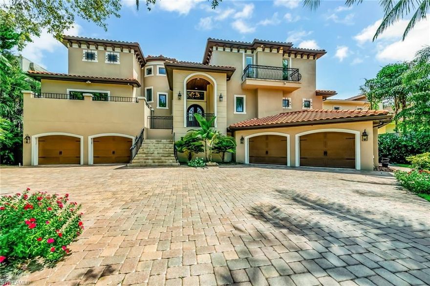 Auction without reserve on September 24 at 11:00 am local time; this incredible Mediterranean-inspired island estate is impressive inside and out. Magnificent waterfront home enjoys 100' of shoreline on south Siesta Key, less than 1 mile from Turtle Beach and only 3 miles from world-famous Siesta Key Beach. Three levels, accessible by elevator, provide both formal and casual-living spaces designed to present the best Southwest Florida lifestyle, with views from practically every window. Extending from the shoreline is a kayak launch, a private dock with composite decking with electric/water, and a boat lift, offering quick bay access.  Ambiance and spaces for outdoor entertaining abound; saltwater pool and spa, luxurious appointments throughout, and a gourmet kitchen with premium appliances. An 8-car garage provides plenty of parking as this home is perfect for entertaining. Inside, on the ground floor, 500+ sq ft of space for entertaining and fitness await, which can be used to suit various purposes, with a full bath and a dry cedar sauna.