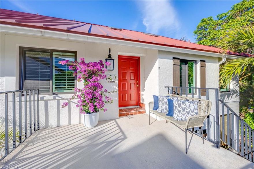 Beautifully remodeled three-bedroom, three-bath residence in the heart of Old Naples, just a short
walk to the beach, 5th Avenue South dining, and boutique shopping. The bright, open living and
dining area features vaulted ceilings, wood and tile flooring, and plantation shutters throughout. The
modern kitchen offers quartz countertops, custom cabinetry, stainless steel appliances, and a
charming pass-through window to an enclosed sitting nook. All three baths are elegantly appointed
with marble tile showers and quartz vanities. The main level includes a master suite and a second
bedroom, each with private bath access. The dramatic upper-level loft suite spans 24 x 14 with
soaring sloped ceilings, exposed beams, a skylight, and a private balcony overlooking lush tropical
landscaping — an exceptional third-bedroom retreat. Enjoy the covered entry porch, private
ground-level patio, and covered carport. Part of a quiet, well-managed boutique complex of only five
units. Impact windows and doors, in-unit washer and dryer included. The ultimate Old Naples
seasonal address. ***Information contained herein deemed reliable but not guaranteed***