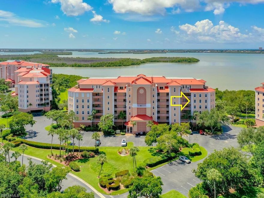 Vintage Bay private gated community on Marco Island with Views of Barfield Bay. This spacious corner residence offers wide water views of Barfield Bay south and west, mangroves and wildlife habitat abound. This 5TH FLOOR condo offers 3 bedrooms plus 2.5 bathrooms, volume ceilings, original baths, cabinets and flooring, crown molding in main living area, impact sliders on outside of screened and tiled lanai. Granite kitchen countertops, newer stainless kitchen appliances plus laundry room, dining room, living room, breakfast bar and breakfast nook, A/C 2019. There is an assigned undercover parking space and storage closet, plus plenty of guest parking. Community heated pool in fully screened lanai, social room with full kitchen. Association will install new impact windows spring 2022. Pet friendly complex.