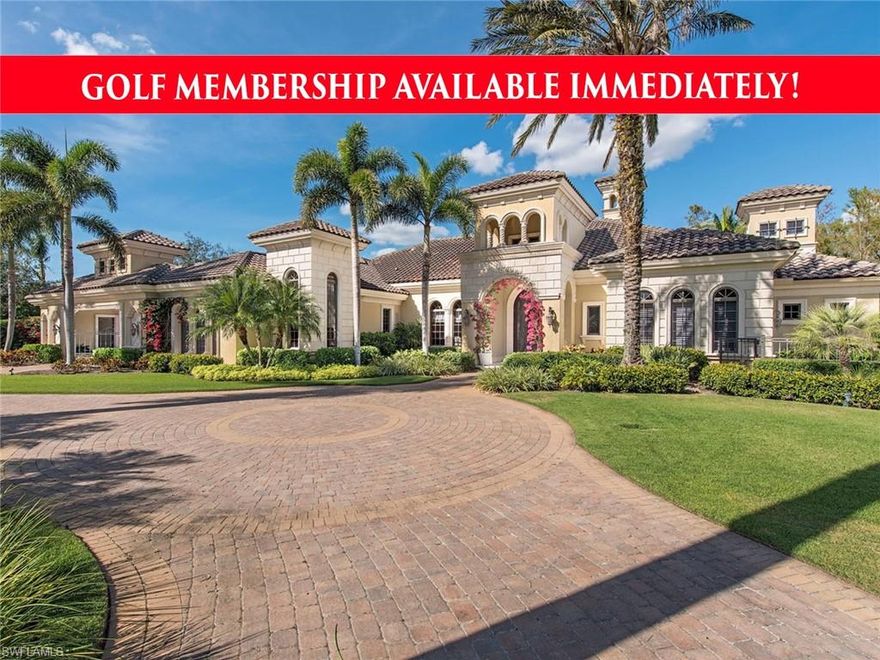 GOLF MEMBERSHIP ELIGIBILITY IS AVAILABLE INSTANTLY WITH THIS RESALE.  Attention to detail is evident throughout this opulent estate by McGarvey Custom Homes. Captivating designer appointments, architectural features, wood embellished ceilings, crown molding, sky lights, and Travertine marble & wood floors flow throughout the home. The formal living room features a gas fireplace & exceptional outdoor views. The column flanked formal dining room is the perfect entertaining space with wood ceiling accents & wine cellar. Newly updated cabinetry, state of the art appliances, granite countertops, large center island and breakfast bar make meal preparation a breeze in the gourmet kitchen. Rich wood sliding doors punctuate the great room, allowing for seamless indoor & outdoor entertaining with selections from the adjacent wet bar. The relaxing master retreat boasts a morning kitchen, spacious closet, luxurious master bathroom and private outdoor access. Outdoor amenities abound on the screened loggia & open-air pool deck, featuring a summer kitchen, seating & dining areas around the sparkling custom pool, spillover spa & poolside fireplace.