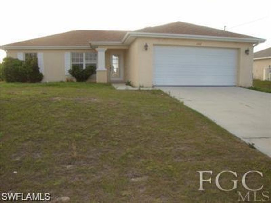 Spacious and well-maintained 3-bedroom, 2-bathroom single-family home available for rent in a desirable Cape Coral neighborhood. This home offers 1,272 sq. ft. of living space, featuring a functional open layout with plenty of natural light, perfect for comfortable everyday living.
The property includes a private driveway, a covered garage, and a nicely sized yard, ideal for relaxing or outdoor activities. Built in 2006, the home is solidly constructed and designed for convenience and comfort. The kitchen and living areas flow seamlessly, making it perfect for families or professionals.
Located close to shopping, dining, schools, and major roads, this home provides easy access to everything Cape Coral has to offer while still being in a quiet residential area.
Available now. Contact us today to schedule a showing!
