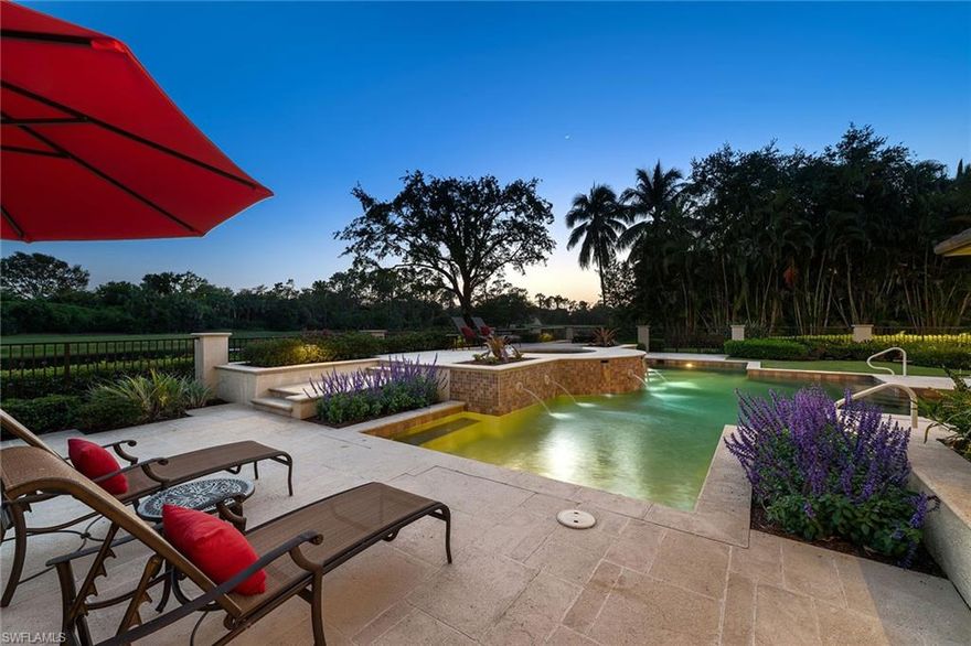 With stunning southern views over the lake and golf course, timeless elegance is evident in this custom home. Melding the inside and outside spaces, pocketing sliders and picture windows can be found throughout the home. The elegant foyer features a groin-vaulted ceiling, while tongue-and-groove details can be found in the kitchen, family room, study and through the outdoor living spaces. Enjoy the spacious chef's kitchen that offers luxury appliances with gas cooking, two sinks and dishwashers, as well as a window and light into the home. A butler's pantry includes a full wine cooler and a hidden pantry door to the large walk-in pantry. The master suite is a true retreat with large windows, views of the lake and golf course and private dual baths. Outside, escape to the fireplace on a cool night or enjoy cooking at the outdoor kitchen in the screened-in outdoor living room or at the open-area multilevel pool deck. Additional features include a 2018 roof, air-conditioned garage, tankless water heaters and more.  Located in the award-winning community of Mediterra, this home is not to be missed.