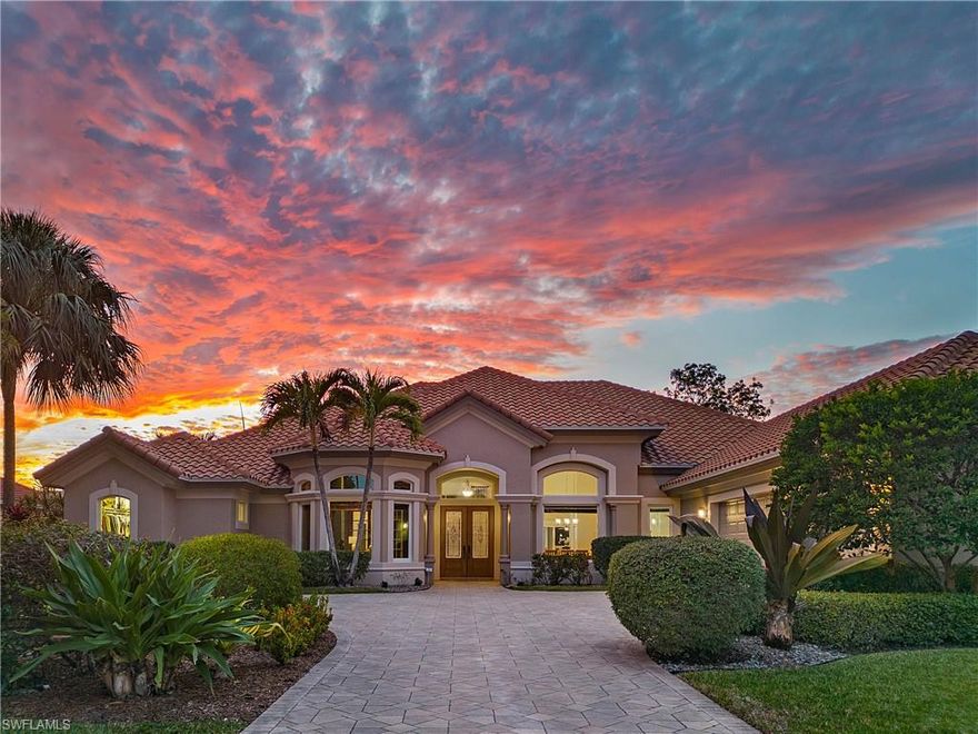 Welcome to your oasis in Wilshire Lakes, a coveted North Naples community! This property sits on nearly half an acre, boasting one of the neighborhood's largest lots & unmatched privacy. As an end lot with no neighboring house on one side, enjoy an expansive side & back yard, complemented by a vast covered lanai. Revel in breathtaking sunsets from the outdoor kitchen, complete with a grill, burner, & refrigerator, alongside the resurfaced pool & spa powered by new pool equipment. The well thought out split floor plan contains 3600+ sf under air which makes it one of the largest in the community & includes 5 bedrooms plus a den/office. Updates & custom features include 12 foot+ tray & coffered ceilings, built in cabinetry, crown molding, modern appliances, & two recent HVAC zone installations. A new roof & fresh exterior paint enhance durability & curb appeal. A well was installed on the property which ensures sustainable irrigation. With over 80% of the house featuring hurricane impact windows & doors, your peace of mind during storms is guaranteed. Don't miss the chance to own this meticulously maintained property & experience luxury living at its finest.