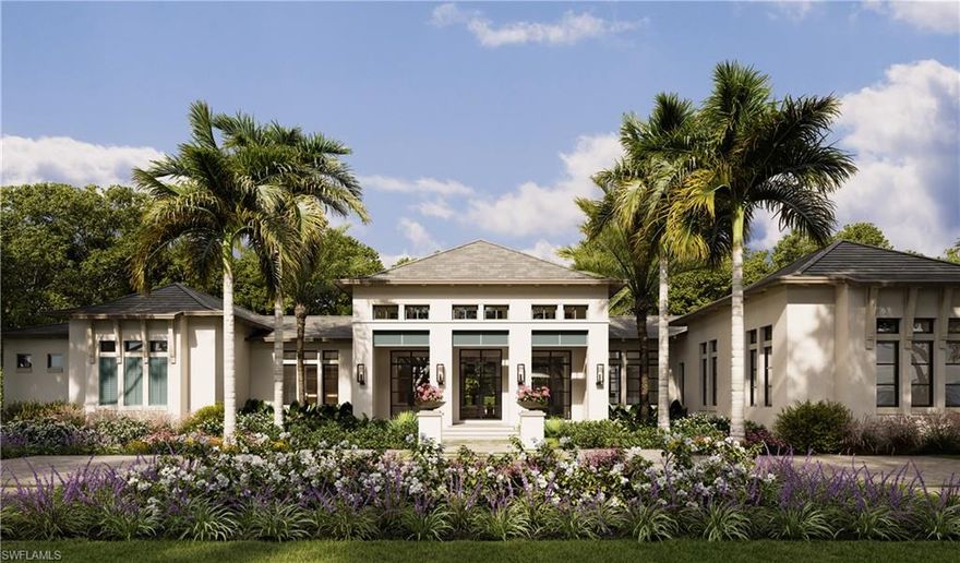 Situated on one of the largest single family home sites in Pelican Bay in the intimate gated Pointe Verde neighborhood of only 13 homes, this custom showcase estate by London Bay optimizes entertaining and enjoyment of Naples’ celebrated outdoor lifestyle. The private and expansive rear yard offers western golf course views and features beautifully landscaped courtyards, gardens and terraces. The estate's entertainment spaces are impressive, including a great room, bar and lounge area, a gourmet kitchen, and a club room along with an enviable covered outdoor living area. The master suite features two walk-in closets, an adjoining dressing room, and an expansive bathroom. Three en-suite guest rooms in the main home boast large walk-in closets. The secluded guest cabana includes a separate lounge, a large bathroom, private entry, and a covered loggia. Estimated completion is March 2025.